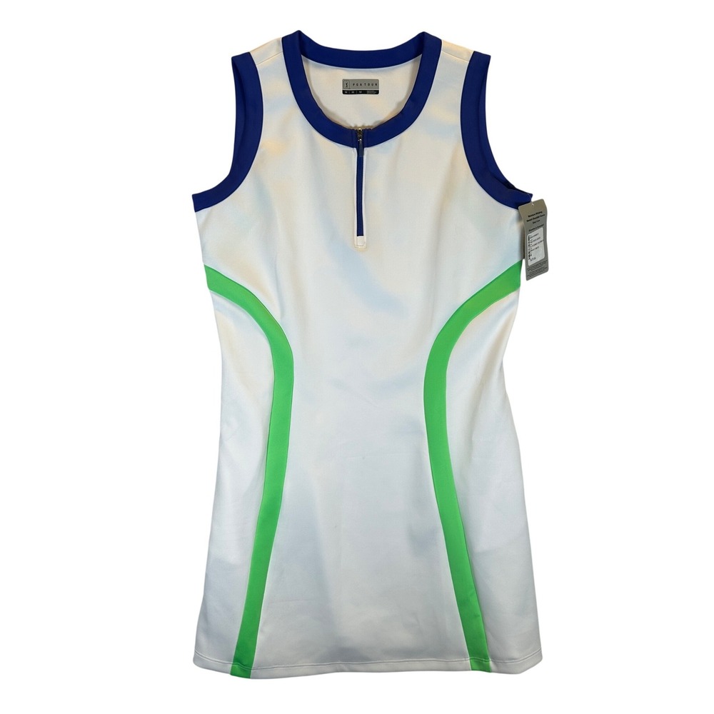 PGA Tour Womens Golf Dress White Blue‎ Green Quarter Zip Sleeveless Size Medium